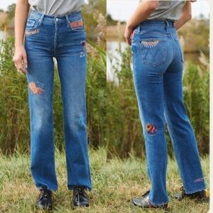 NWT MOTHER Denim The Rambler Sneak Embroidered High Waist Straight Leg Jeans